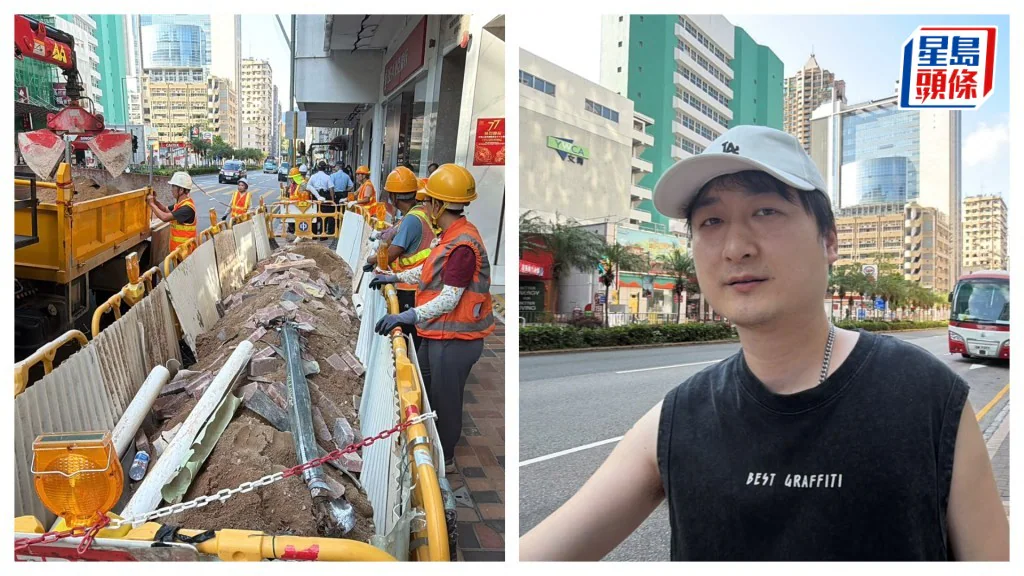 中電工程人員在街道進行挖掘搶修工程，以修復受損的地底電纜。